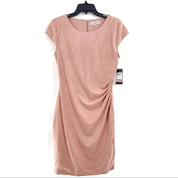 LAST ONE-Guess Estelle Faux Suede Ruched Party Dress~M Pink - Picture 4 of 6